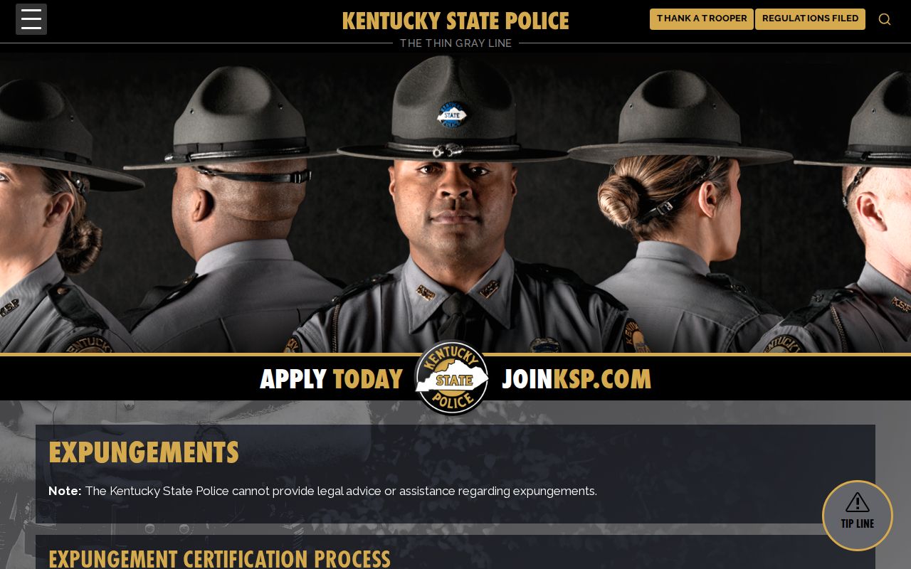 Kentucky State Police expungement information for Washington County arrest records